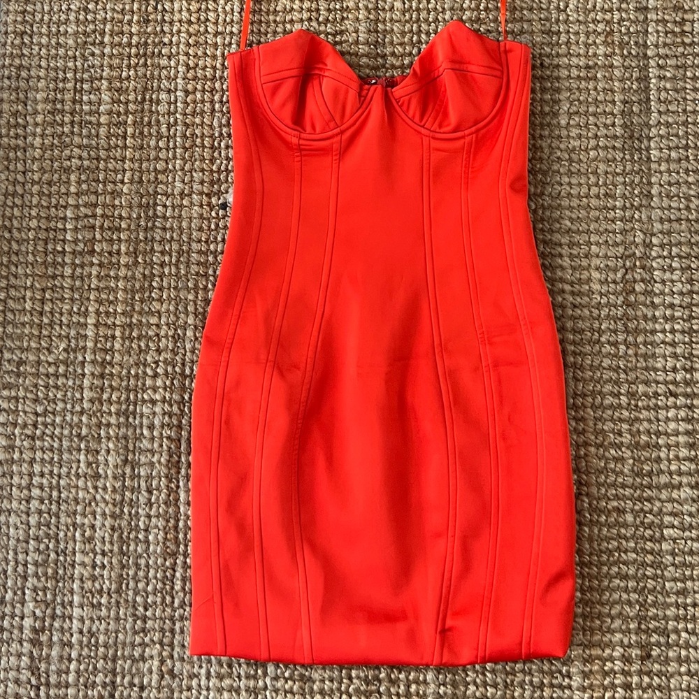 Red satin Strapless Dress